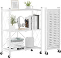 ALANNG 3 Tier Folding Storage Shelf on Wheels,Heavy Duty Metal Rolling Cart | Compact & Portable, No Tools Assembly, Folds to 3.9" Flat, Reinforced Iron Frame, Lockable Casters, for Any Room