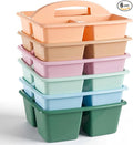 Kathfly 6 Pack Classroom Caddy Organizer with Handle, Plastic Art Craft Cleaning Caddy Bulk, Small Multipurpose Supply Organization Storage Basket for Table Desk Office Pencil Teacher (Morandi Color)
