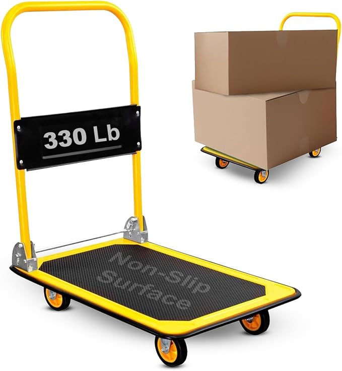 Mount-It! Folding Hand Truck Dolly Platform Truck, 330 lb Heavy Duty Flatbed Cart with Wheels, Foldable Platform Cart with 360° Swivel Casters, Push Cart for Moving Boxes & Furniture (MI-920)
