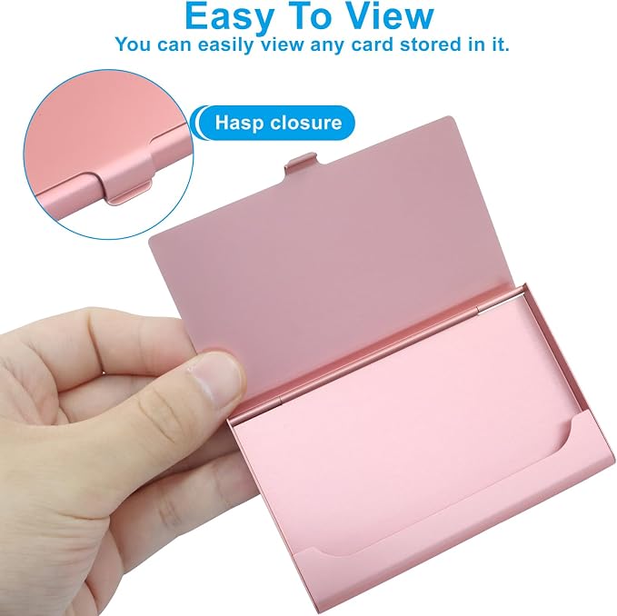 Slim Business Card Case, Rose Gold, 2 Pack | Professional Pocket Metal Case, Buckle Closure, For Men and Women