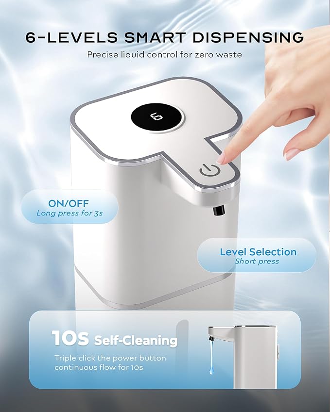 Automatic Soap Dispenser Touchless, 6-Level Adjustable,13.5oz/400ml Rechargeabled Wall Mounted Smart for Bathroom and Kitchen Dish Soap,White