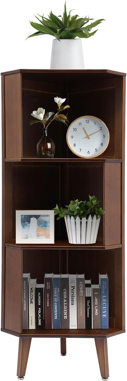 3-Tier Corner Storage Cabinet, 45.3 inch Modern Triangle Storage Shelf with Baffles for Office, Study, Library, Bedroom