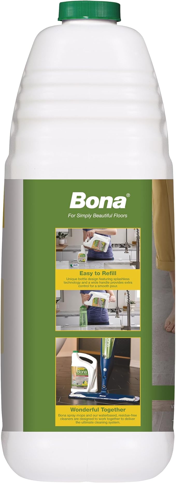 Bona Multi-Surface Floor Cleaner Refill - 128 fl oz - Lemon Mint | Residue-Free Floor Cleaning Solution Refill for Spray Mop and Spray Bottles - Use on Stone, Tile, Laminate, and Vinyl Floors