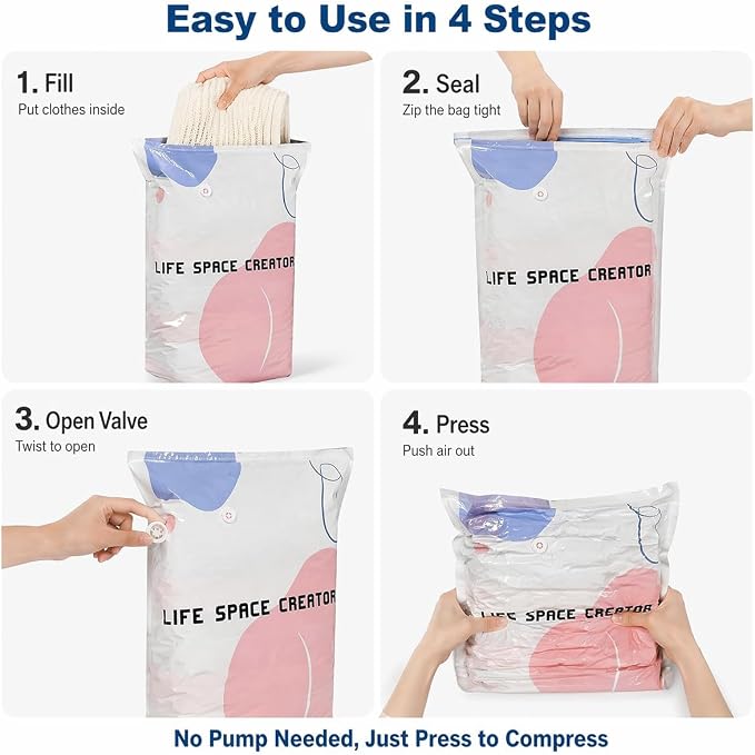 Better Life Space Bags, No Pump Vacuum Storage Bags for Clothes, Bedding & Comforters, Cube Compression Bags, 31 x 39 x 15 in, 2 Pack