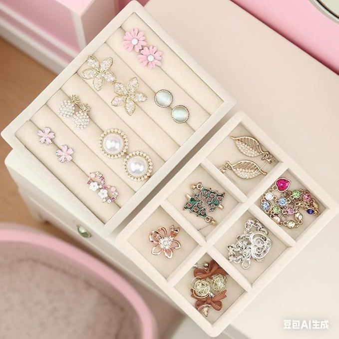 Stackable Velvet Jewelry Drawer Organizer - 2 Set Small Jewelry Trays with Jewelry Box Inserts, Jewelry Dish Tray for Rings, Studs, Necklaces & Bracelets, Dresser Drawer Inserts for Women