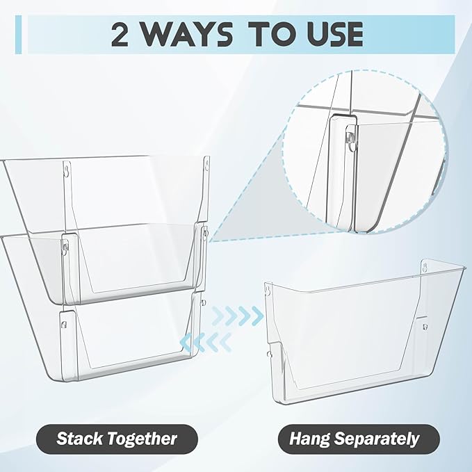 Gawerk Clear Acrylic Single Pocket, Plastic Hanging Wall Mount File Holder for Office Home (Clear, 2 Pack)
