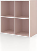 Homes: Inside + Out Apexa 4-Cube Storage Organizer Shelves, Stackable Wood Bookcase Fits Cubby Bins for Organization, Dorm Teen Room Decor & Home Office, Light Pink