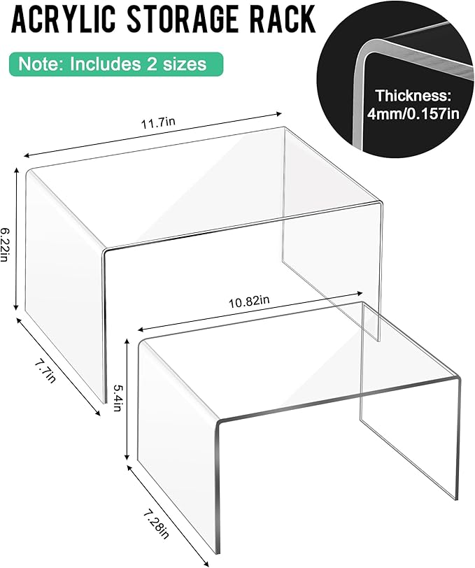 Acrylic Cabinet Organizer, Set of 2 Clear Shelf Organizer for Kitchen Pantry Organizers and Storage, Display Cabinet Shelf Room Decor Countertop Desk Shelves, Spice Organization for Cabinet
