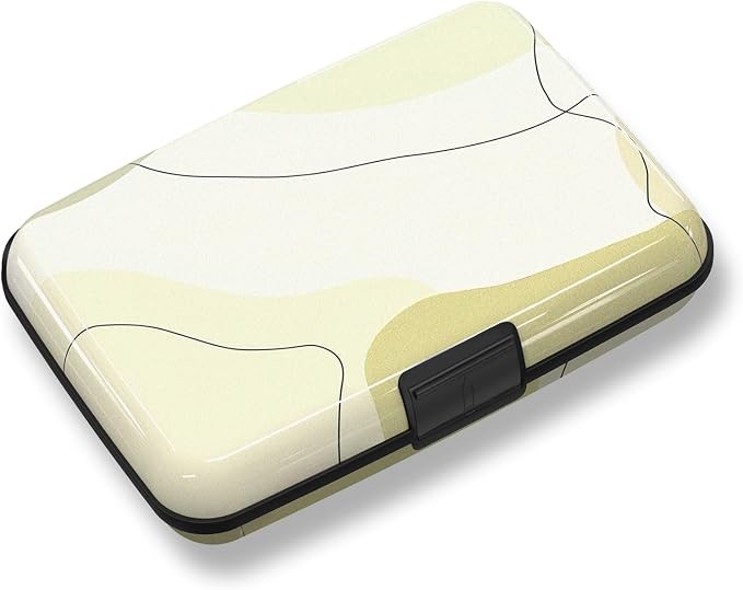 Credit Card Holder, Beige Mini RFID Aluminum Card Wallet Business Card Case | Small Blocking Slim Metal RFID Blocking Front Pocket Wallet Hard Case Durable CC Holder for Women Girls Arts