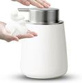 Foaming Soap Dispenser - 12 Oz White Ceramic Foam Hand Soap Dispenser for Bathroom, Face Wash Dispenser Bottle with Silvery Foaming Pump, Matte Lotion Dish Dispenser Refillable for Kitchen