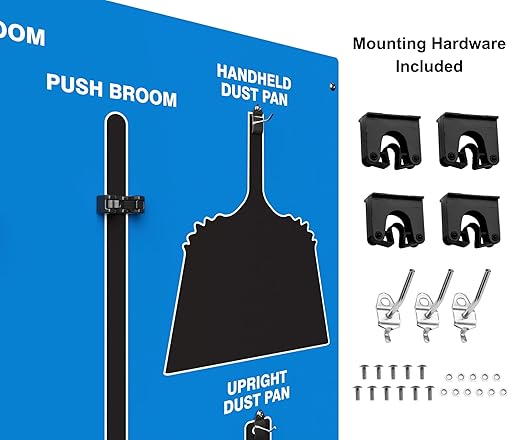 Clean & Sweep 5S Shadow Board/Wall Mount Broom Holder, 68" x 30" Board, 5S Cleaning Station - with Broom and Dustpan Set Included, Made in The USA by AccuformNMC, Blue/Black, PSB716BUBK