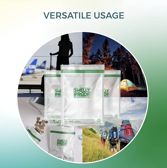 Reusable Food Storage Bags Designed & MFG by Smelly Proof, USA MADE, Dishwasher-Safe, Easy-To-Clean, NO PEVA & BPA FREE, Clear FLAT Large 3-mil Thick, 8.5" x 10", Quart Size Bags, 15-Bags