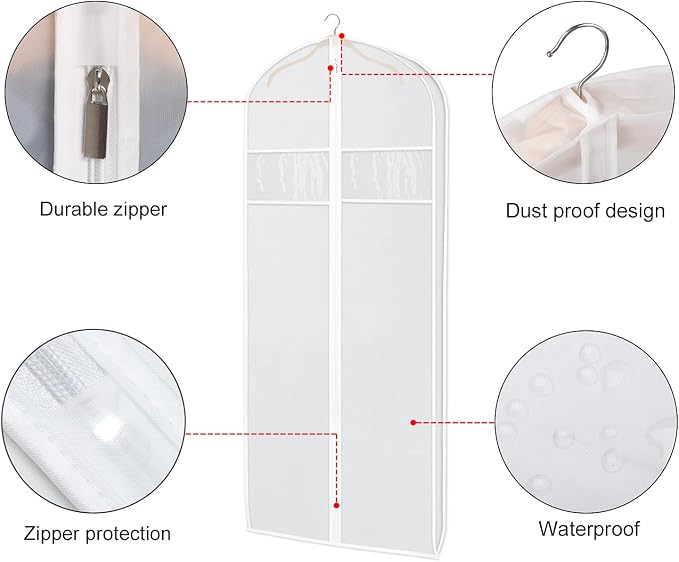 Zilink Dress Garment Bags for Storage 72-inch with Clear Window and 3" Gusset Dress Cover Bag for Long Evening Dresses,Fur Coat, Long Dress Gown Closet Storage