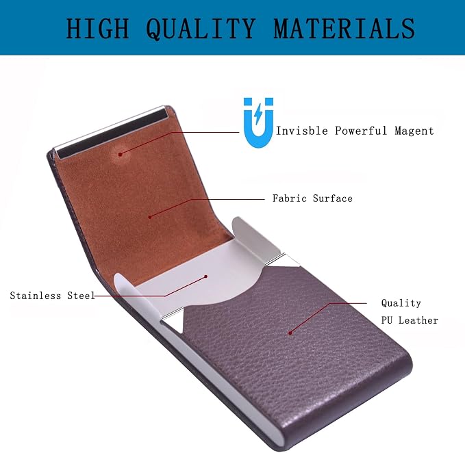 Business Card Holder with Ultra Slim Design,Business Card Case with Premium PU Leather, Suit Pocket Metal Card Holder for Women/Men,Professional Name Card Holder with Magnetic Shut (Coffee)