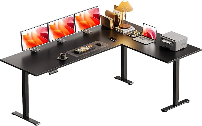 Casaottima 71 Inch L Shaped Electric Standing Desk, Home Office, Black | Reversible Corner Desk with Height Adjustment, Ergonomic Sit Stand Table for Home Office, Computer Workstation