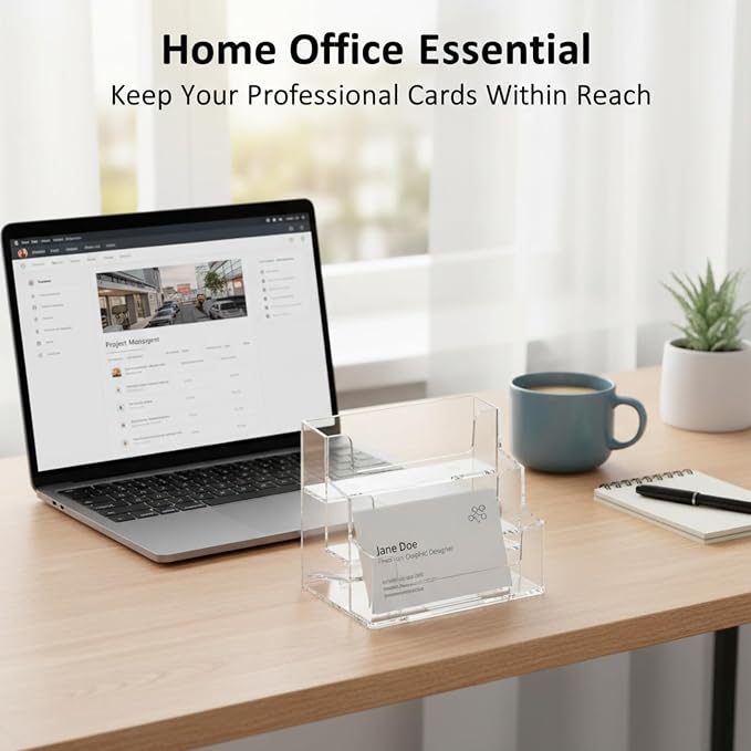TecUnite 2 Pieces Business Card Holder for Desk 3 Tiers Clear Acrylic Stand for Business Card Organizer Storage Holder Display for Office and Company, 180 Cards Capacity