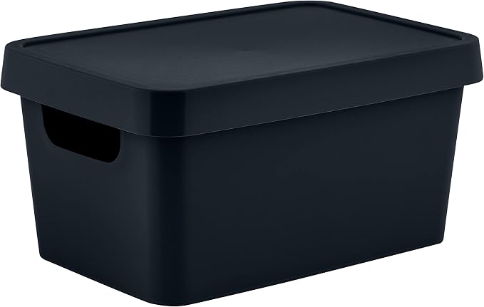 Simplify Small Vinto Storage Box | Click Tight Lid | Dimensions: 9.76" x 6.69" x 4.84" | Stackable | Home Organization | 2 Handles | Black Charcoal, 1 Count (Pack of 1)