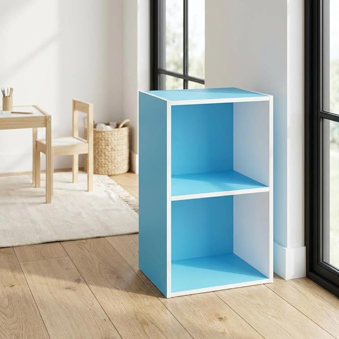 Furnifact Light Blue White Bookcase, Wooden Design, Ample Storage, Durable Wood, Modern Home Office and Living Room Furniture