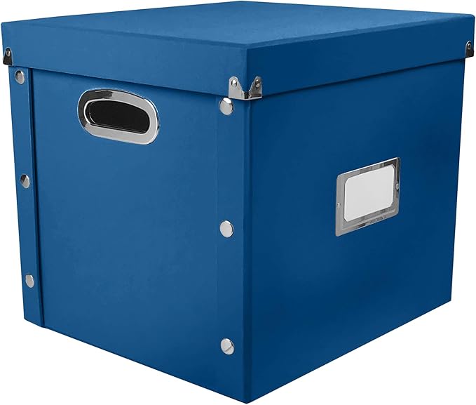 Snap-N-Store Vinyl Record Storage Box - Pack of 1-13.2 x 12.625 x 12.5 Inch LP Holder with Lid for 12-inch Records - Crate Holds up to 75 Vinyl Albums - Classic Blue