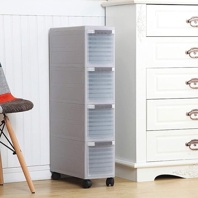 Storage Bins Sleeve Storage Cabinet, Narrow Cabinet Drawer Plastic Kitchen Locker Bathroom Bathroom Slot Rack(Grey,2 layers)
