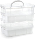 Foraineam 4-Tier Clear Storage Bins With 2 Divided Trays, Stackable Carry Storage Box Container, Plastic Lidded Organizer Case With Handle for Beads, Tools, Arts & Crafts, Sewing, Office Supplies