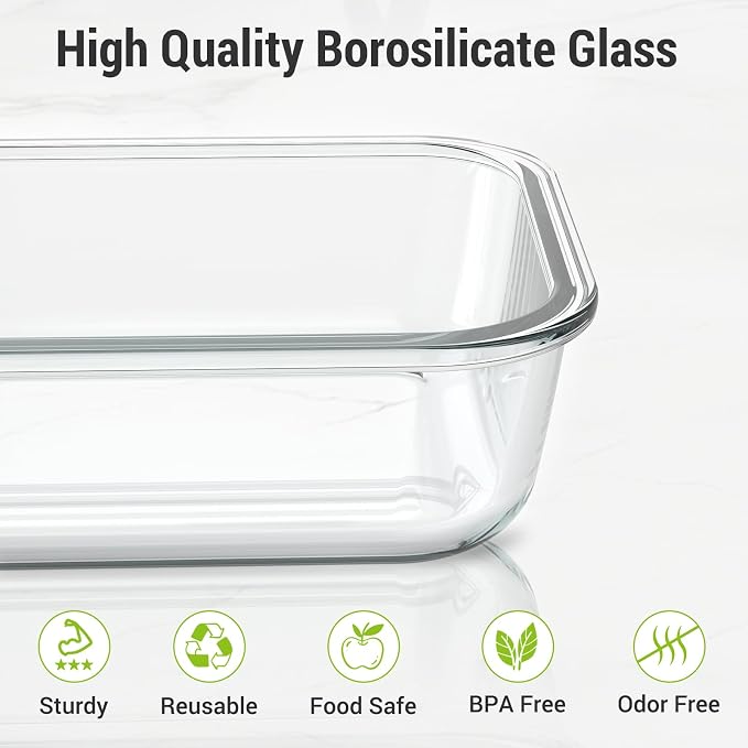 Dealusy 10 Sets (20-Piece) 36 oz & 12 oz Glass Food Storage Containers with lids, Airtight Leak-proof Glass Meal Prep Containers with Lids, Microwave Oven Freezer Dishwasher Safe, Black