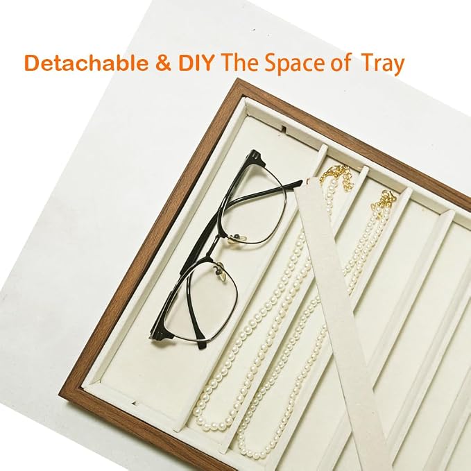 Large Jewelry Trays for Drawers Stackable Velvet Jewelry Display for Vendors Jewelry Drawer Organizer Inserts for Rings Necklace Bracelets Earrings and Studs Earrings (Beige, 10 Grid)