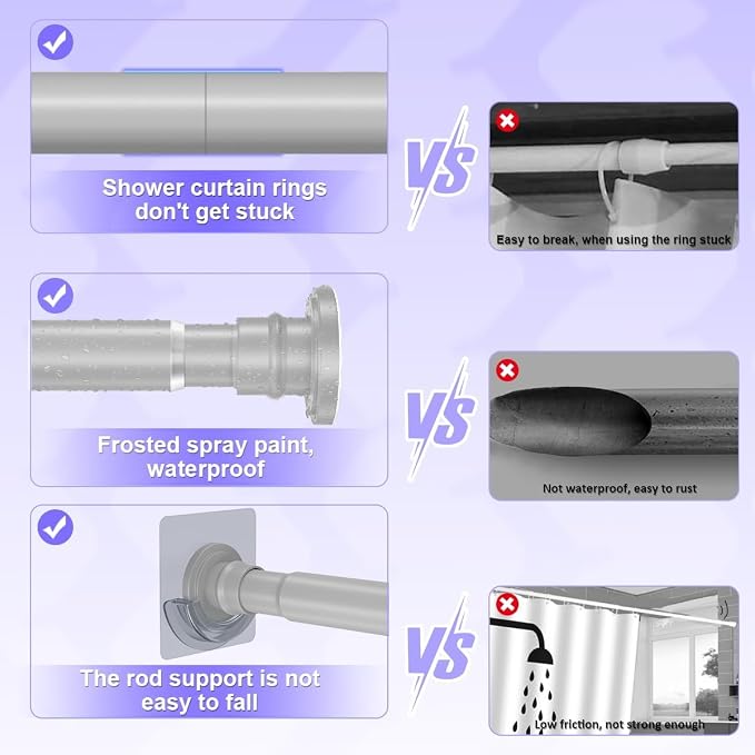 18–32 Inch Small Shower Rod – Adjustable Spring Tension Curtain Rod, No Drilling, Rust-Resistant Gray Short Rod for Windows, Closets, or Bathrooms