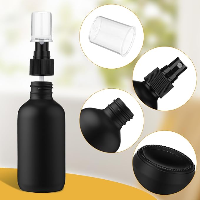 Maxcheck 50 Pieces 4oz Glass Spray Bottles for Essential Oil Small Empty Spray Mist Bottle Empty Fine Mist and Refillable Mister Refillable Liquid Containers for Perfumes, Cleaning(Black)