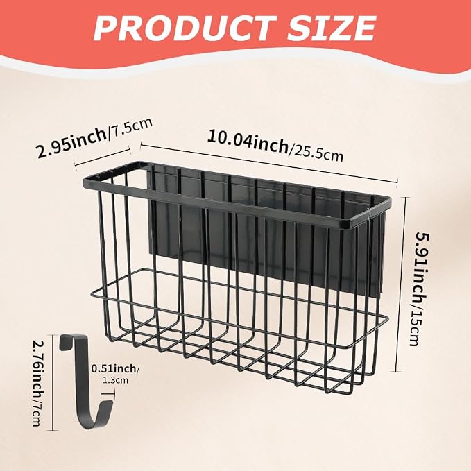 Magnetic Basket Organizers, Dryer Ball Holder Laundry Room Organization Whiteboard Metal Wire Basket with Hooks, Space-Saving Fridge Spice Rack for Sponge Recipe Wrap