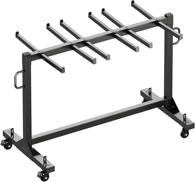 Specraft Folding Chair Rack, Holds 12 Tables or 42 Chairs with 30 PCS Chair Covers, 550 lbs Capacity, Heavy-Duty Cart with Wheels, Elastic Cords, Cover, Glossy Black