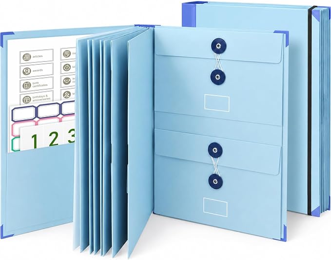 Important Document Organizer Folder with Blank & Preprinted Category Labels | Binder with 12 Envelopes for Document Files Across Life Stages: Personal, Family, School, Career and Estate Planning
