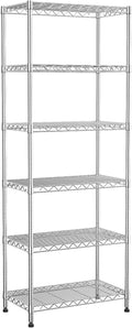 6-Tier Wire Shelving Unit,21.3" Wx11.4 Dx73 H,Metal Shelf Racks with Lockable Wheels, Height Adjustable Storage Shelves for Narrow Space/Laundry/Bathroom/Kitchen/Pantry/Closet/Chrome