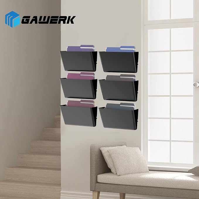 Gawerk Clear Acrylic Single Pocket, Plastic Hanging Wall Mount File Holder for Office Home (Black, 5 Pack)