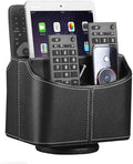YAPISHI Leather Remote Control Holder, 360 Degree Spinning Desk TV Remote Caddy/Box,Bedside Table Organizer for Controller, Media, Mail, Calculator, Mobile Phone and Pen Storage