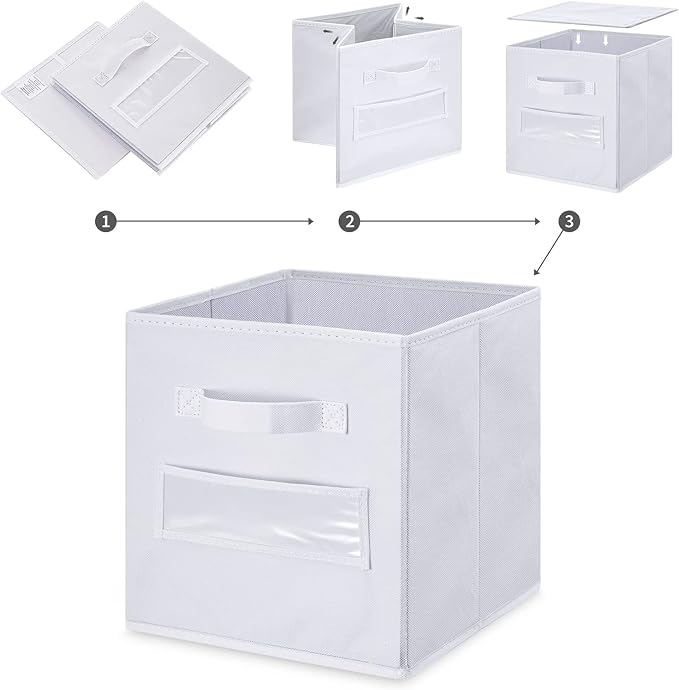 13x13x13 storage cube bins(Set of 8)Fabric storage cubes with 8 Labels Window Cards & a Pen,storage cubes 13x13, storage bin, Collapsible 13 inch cube storage bins,Cubby Organizer Boxes, White