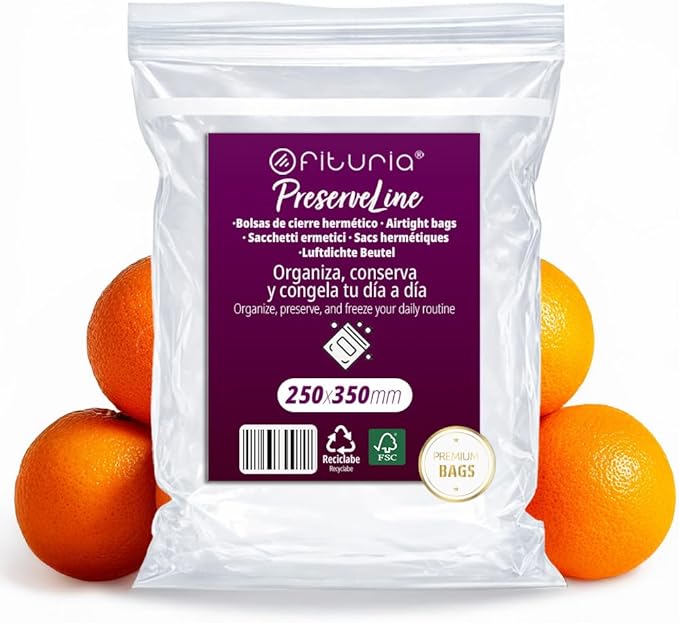 Ofituria Transparent Zip Bags 250 x 350 mm with Airtight Seal, Zip Bags for Food, Snacks, Freezing as well as Kitchen and Travel Organisation - Ofituria (100 Bags)