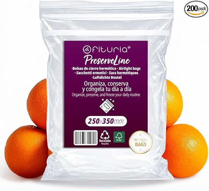 Ofituria Transparent Zip Bags 250 x 350 mm with Airtight Seal, Zip Bags for Food, Snacks, Freezing as well as Kitchen and Travel Organisation - Ofituria (200 Bags)