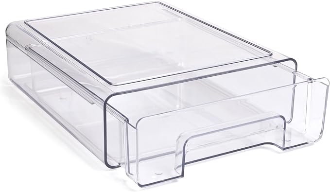 Smart Design Pull-Out Stackable Storage Bin - 9.8" D x 8.25" W x 3" H- Clear