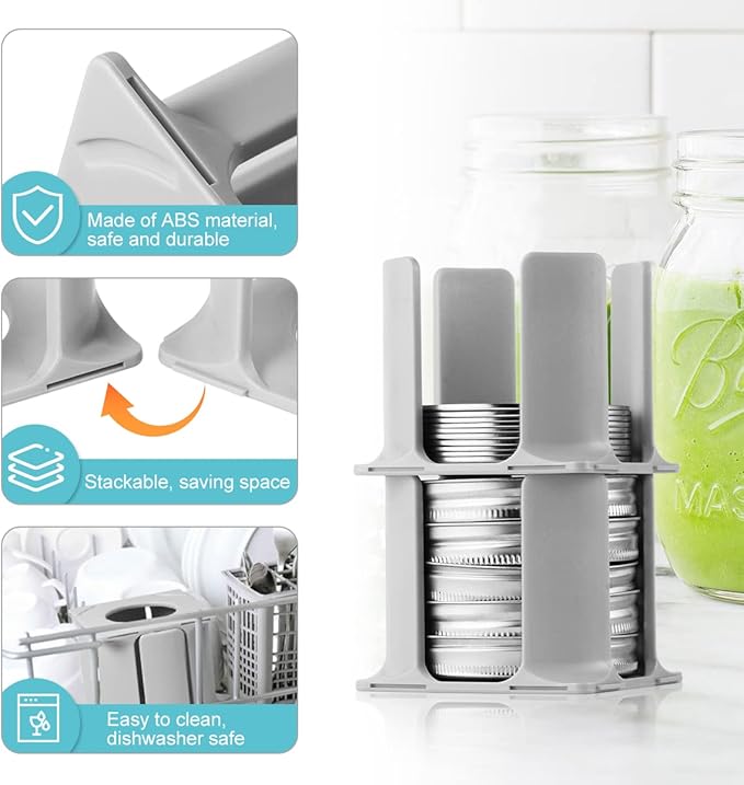 Aieve Mason Jar Lid Organizer, 4 Pack Canning Lid Storage Rack for Storing Wide & Regular Mouth Lids and Rings