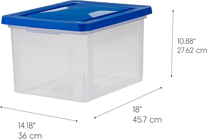 IRIS USA 3-Pack 35 Qt. Letter/Legal File Box with Lid, Clear/Blue | Protect important documents, letter and legal files with secure storage for home offices, moving, and long-term organization