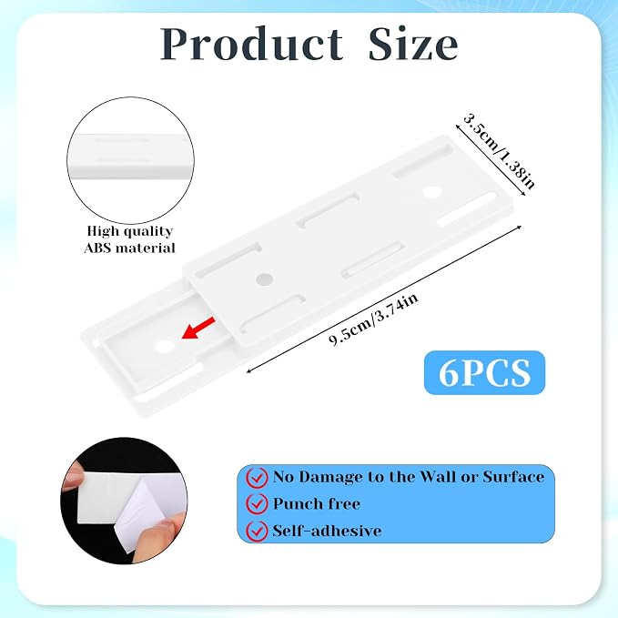 6 Pcs Power Strip Holder, Self-Adhesive Socket Holder for Wall & Desk, Punch-Free Surge Protector Mount, Space Saving Cable Management for Home, Kitchen & Office (White)
