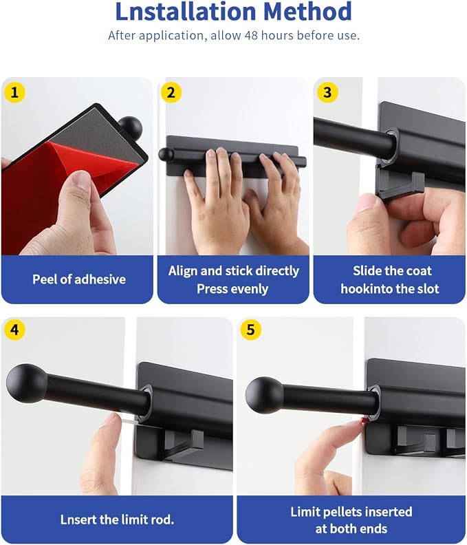 BaiNong Adhesive Valet Rod for Closets Pull Out 12" Black with 8 Hooks | Multifunctional Closet Valet Rod Slide Out for Closets Belt Organizer for Closet Tie Rack Hanger for Closet Space-Saving