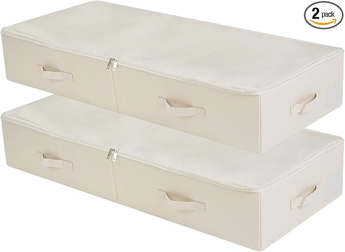 39.4" Folding Under Bed Storage Organizer Baskets for Closet, Bedding,Beige | Pack of 2, 39.4"X16.9"X7",Foldable & Washable Underbed Storage Organizer Containers for Clothing, Shoes, Bedding, Bedroom