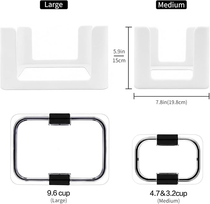 Food Storage Container Lids Organizer for Rubbermaid Brilliance Nap-On Lids,Lid Organizer for Kitchen Cabinet Storage - Fits 3.2, 4.7 & 9.6 Cups - Holds 16 Lids (White,2-Piece Bundle)