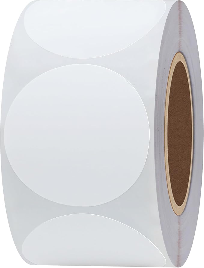 Hybsk White Color Coding Dot Labels Round Semi Gloss Paper Stickers Adhesive Label (1.5 inch)