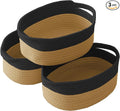 JMvicyroam Woven Basket,Small Rope Storage Bin with Handles & Ribbon Bag, Organizer for Shelves Closets,Gift Basket Empty for Birthday,Books,Dog Toys, Black&Jute/3 Pack