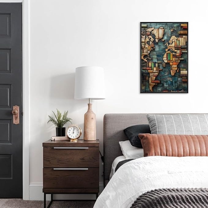 World Map Book Adventure Vintage Library Art Aesthetic Poster Canvas Wall Art Decoration Living Room Home Decor Bedroom Decoration Poster black framed20x30inch