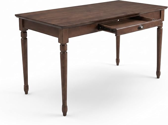 Polibi 60" Farmhouse Writing Desk with Drawer Keyboard Tray (Chestnut) | Turned Legs, Quick Assembly, Pre-Assembled Top, For Home Offices, Writing, Computer Workstations.