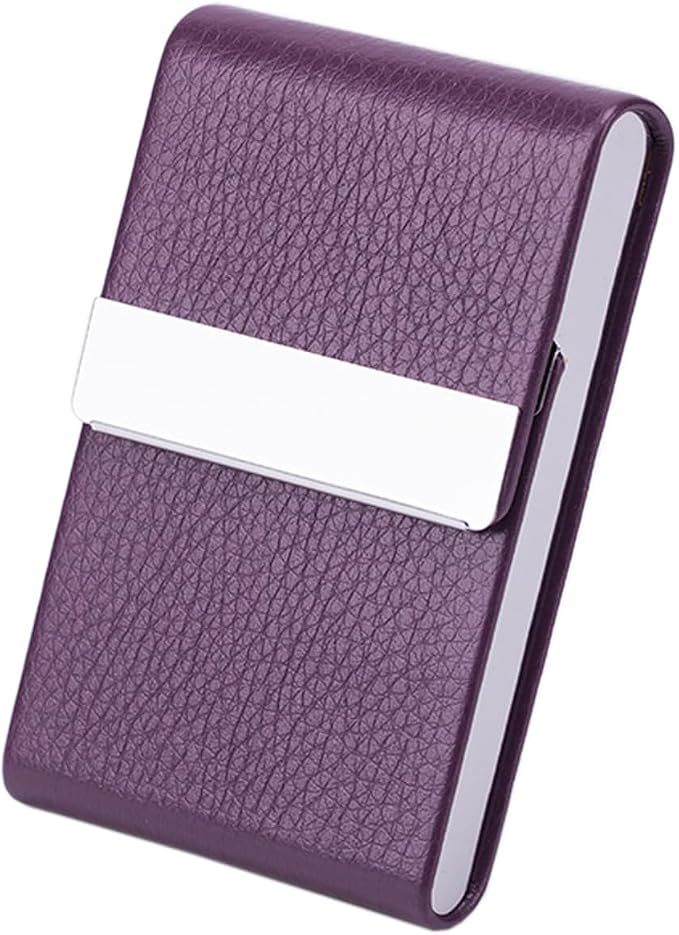 Business Card Holder with Ultra Slim Design,Business Card Case with Premium PU Leather, Suit Pocket Metal Card Holder for Women/Men,Professional Name Card Holder with Magnetic Shut (Purple)